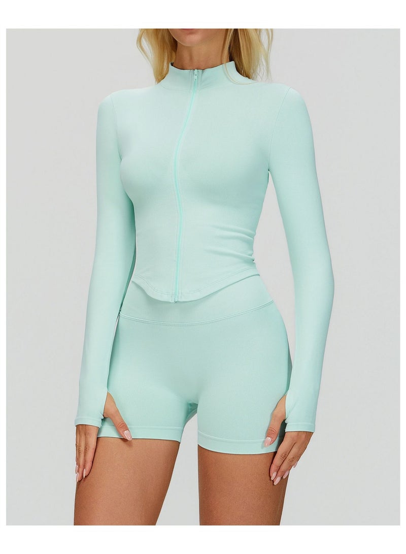 general Yknktstc Women Workout Jacket Full Zip Athletic Tops Cropped Shirt with Thumbholes Quick Dry Running Yoga Casual Wear - Image 3